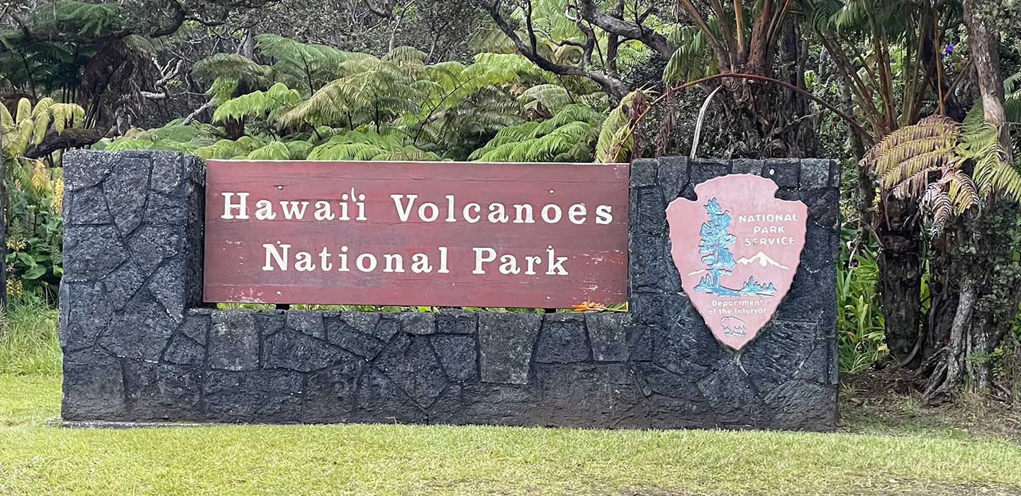 Hawaii Volcanos National Park Entrance Sign on Hwy 11