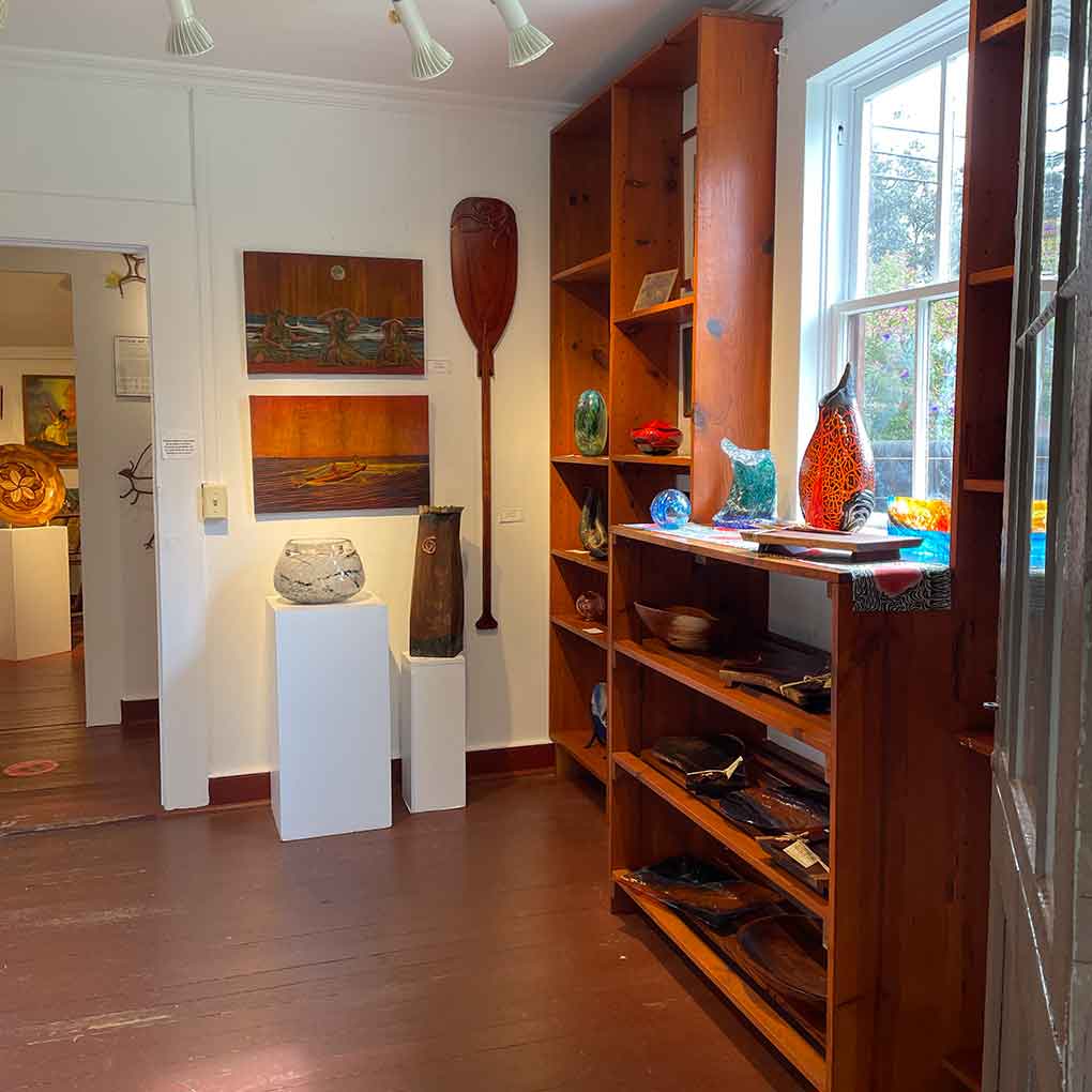 Volcano Art Gallery displays including a paddle