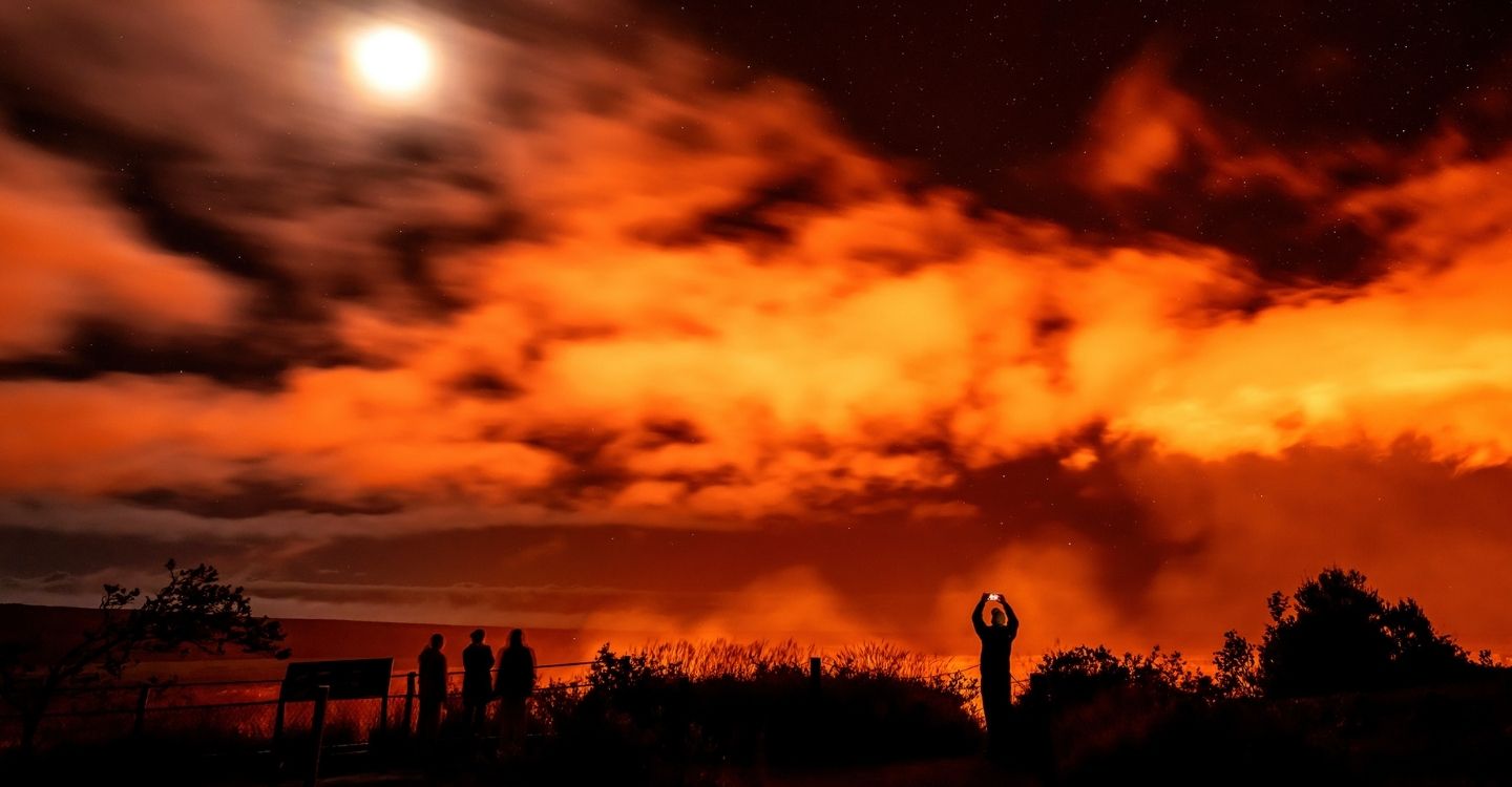 Visitors watching the 2024 eruption of Kilauea at Hawaii Volcanoes National Park