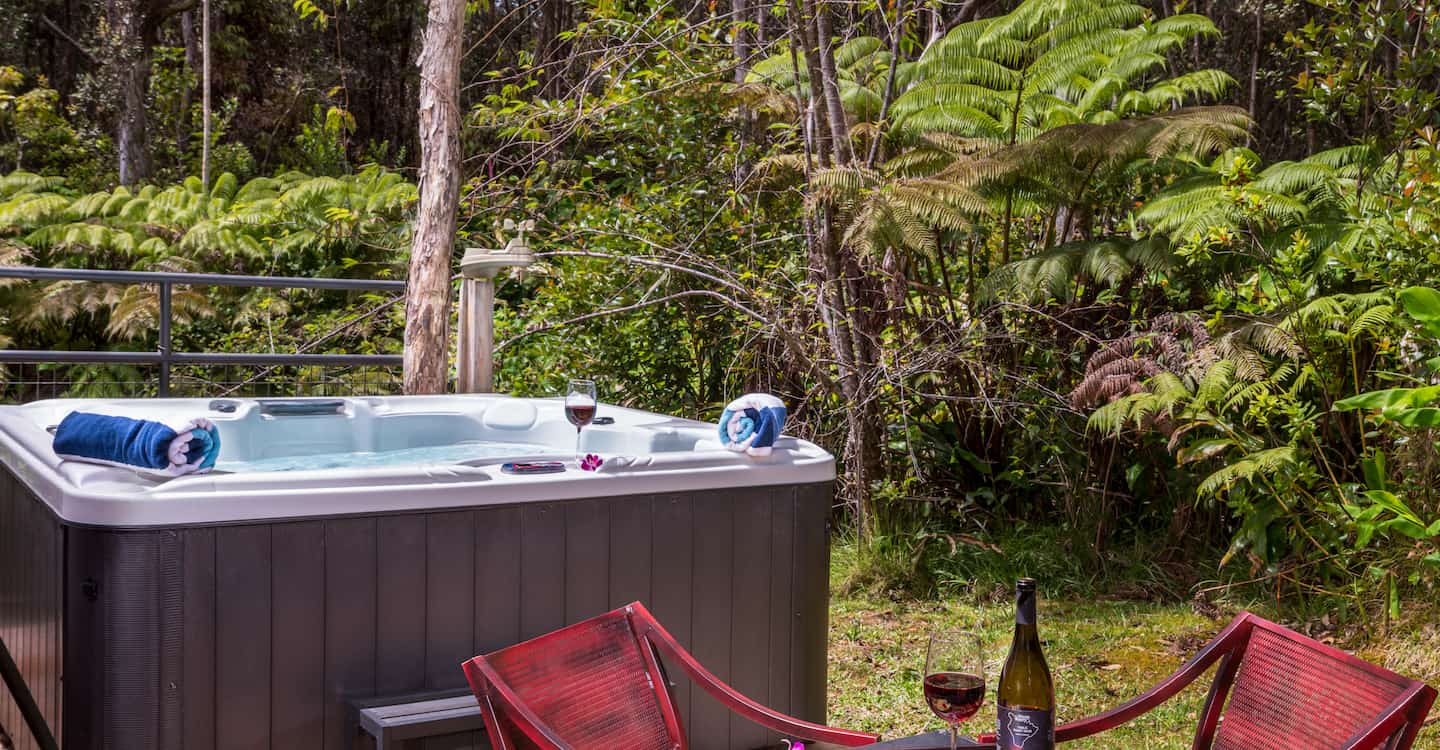 A hot tub at one of our private bungalows at our Big Island bed and breakfast
