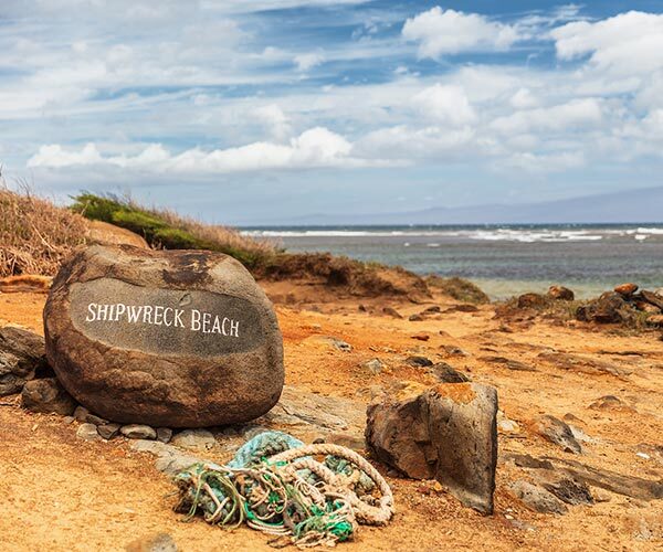 Shipwreck beach in Lanai island, Hawaii. Tourist attraction