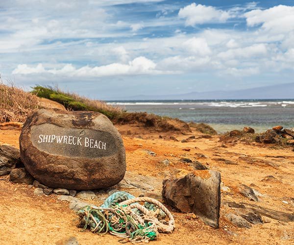 Shipwreck beach in Lanai island, Hawaii. Tourist attraction